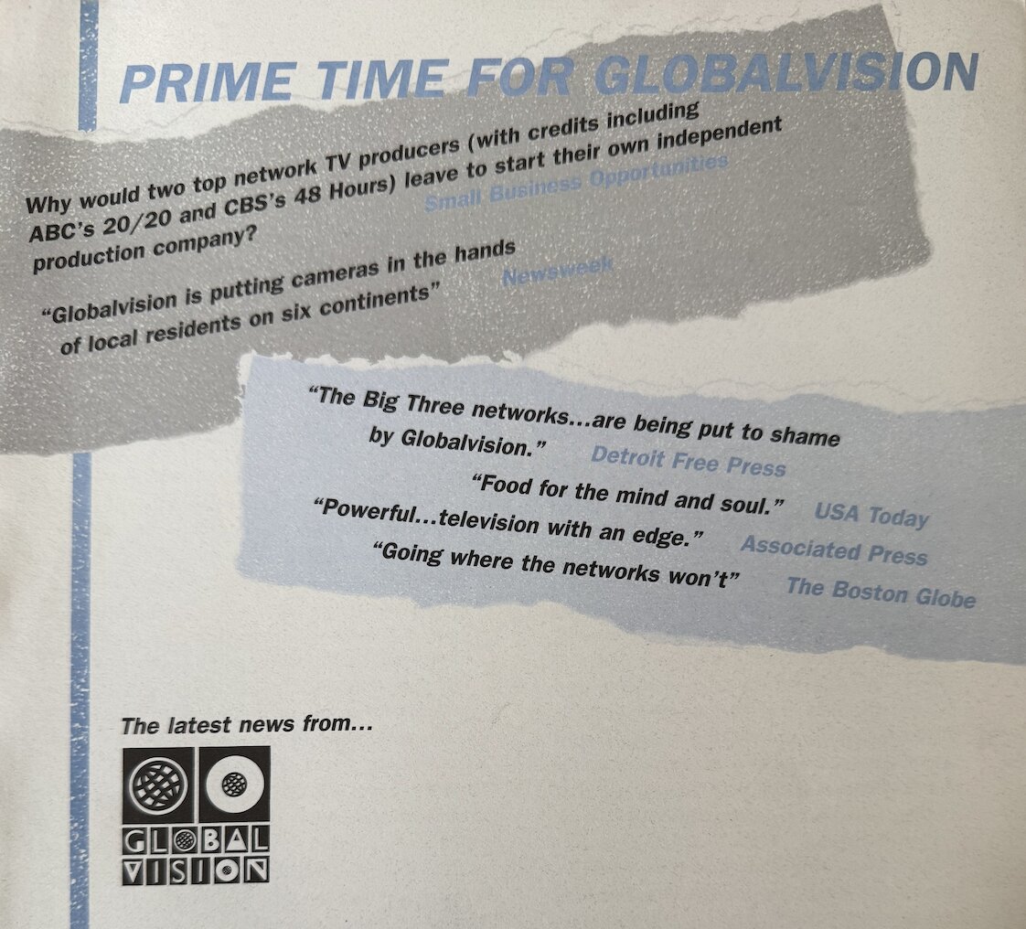 Press pull-quotes from major publications praising Globalvision's programming